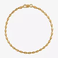 Womens 24K Gold Over Silver 7.5 Inch Solid Herringbone Chain Bracelet