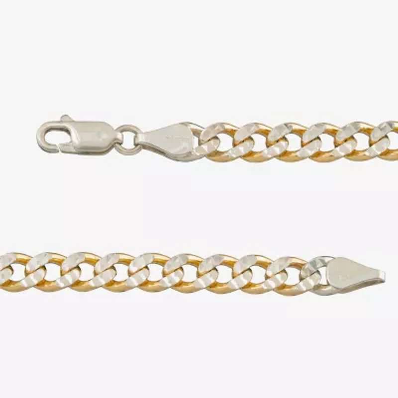 Unisex Adult 24K Gold Over Silver 7.5 Inch Solid Curb Chain Bracelet