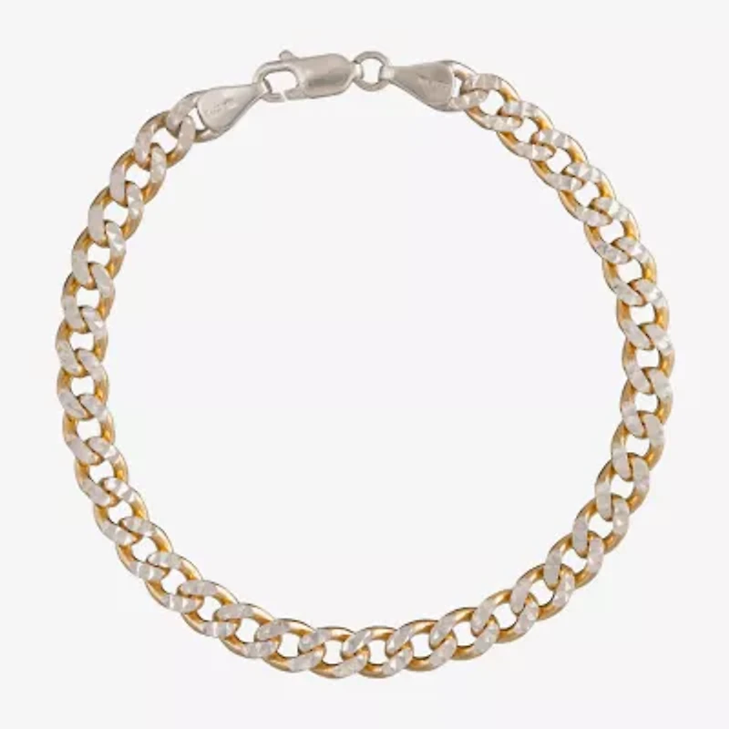 Unisex Adult 24K Gold Over Silver 7.5 Inch Solid Curb Chain Bracelet