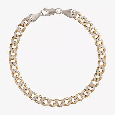 Unisex Adult 24K Gold Over Silver 7.5 Inch Solid Curb Chain Bracelet