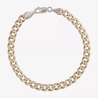 Unisex Adult 24K Gold Over Silver 7.5 Inch Solid Curb Chain Bracelet