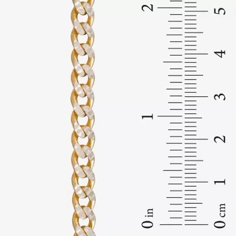 Unisex Adult 24K Gold Over Silver 7.5 Inch Solid Curb Chain Bracelet