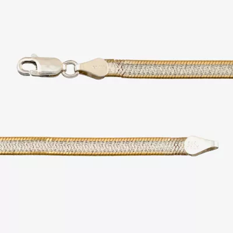 Womens 24K Gold Over Silver 7.5 Inch Solid Herringbone Chain Bracelet