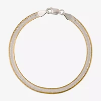 Womens 24K Gold Over Silver 7.5 Inch Solid Herringbone Chain Bracelet