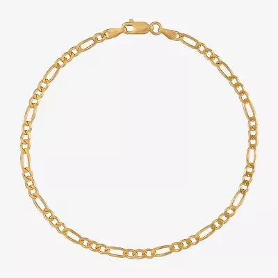 Unisex Adult 24K Gold Over Silver 9 Inch Solid Figaro Chain Bracelet