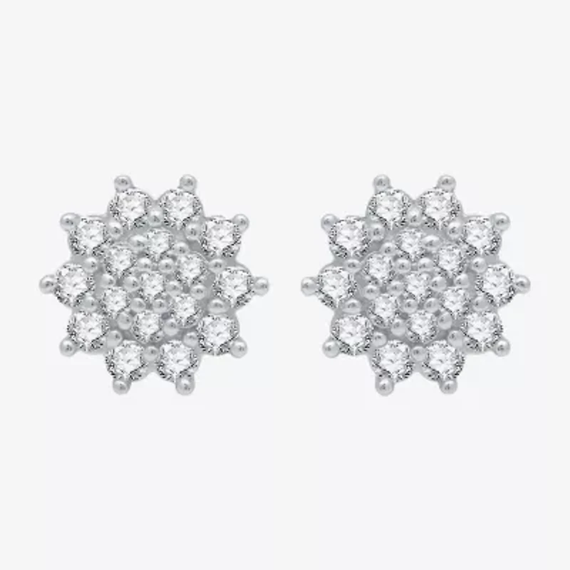 1 CT. T.W. Natural White Diamond Sterling Silver 11.5mm Star Stud Earrings
