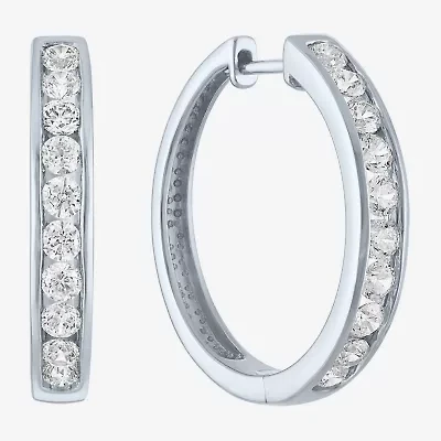 (G-H / I1-I2) Womens 1 CT. T.W. Lab Grown White Diamond Sterling Silver 23.2mm Hoop Earrings