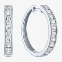 (G-H / I1-I2) Womens 1 CT. T.W. Lab Grown White Diamond Sterling Silver 23.2mm Hoop Earrings