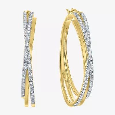 (I1-I2/ G-H) Womens 1/4 CT. T.W. Lab Grown White Diamond 14K Gold Over Silver Hoop Earrings