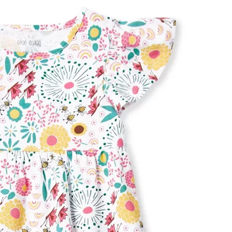 Okie Dokie Toddler & Little Girls Short Sleeve Flutter Sleeve A-Line Dress