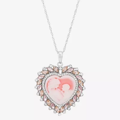 Mother And Child Womens Pink Sterling Silver Cameo Heart 18 Inch Pendant Necklace