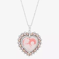 Mother And Child Womens Pink Sterling Silver Cameo Heart 18 Inch Pendant Necklace