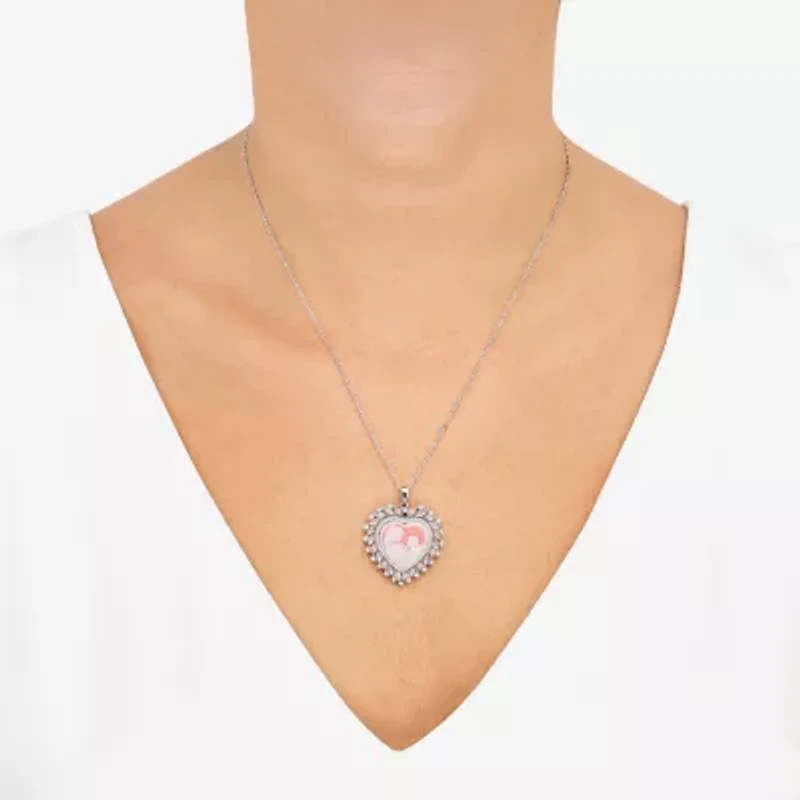 Mother And Child Womens Pink Sterling Silver Cameo Heart 18 Inch Pendant Necklace