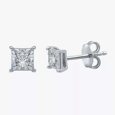1/6 CT. T.W. Natural White Diamond 5.3mm Princess Sterling Silver Stud Earrings