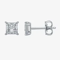 1/6 CT. T.W. Natural White Diamond 5.3mm Princess Sterling Silver Stud Earrings