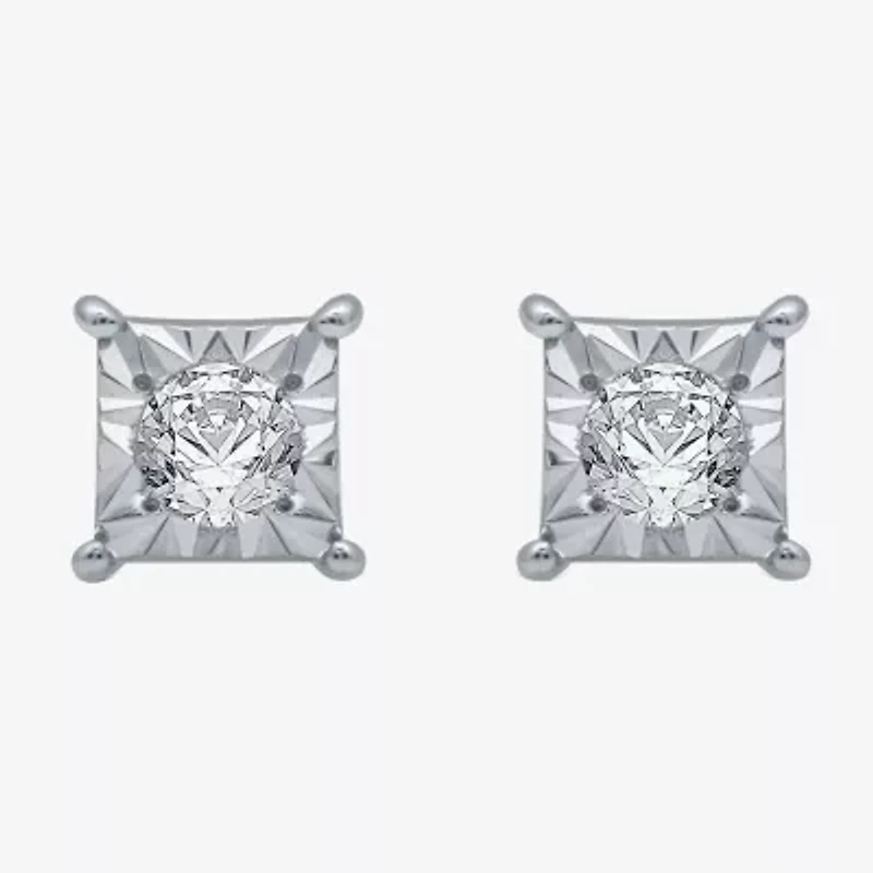 1/6 CT. T.W. Natural White Diamond 5.3mm Princess Sterling Silver Stud Earrings
