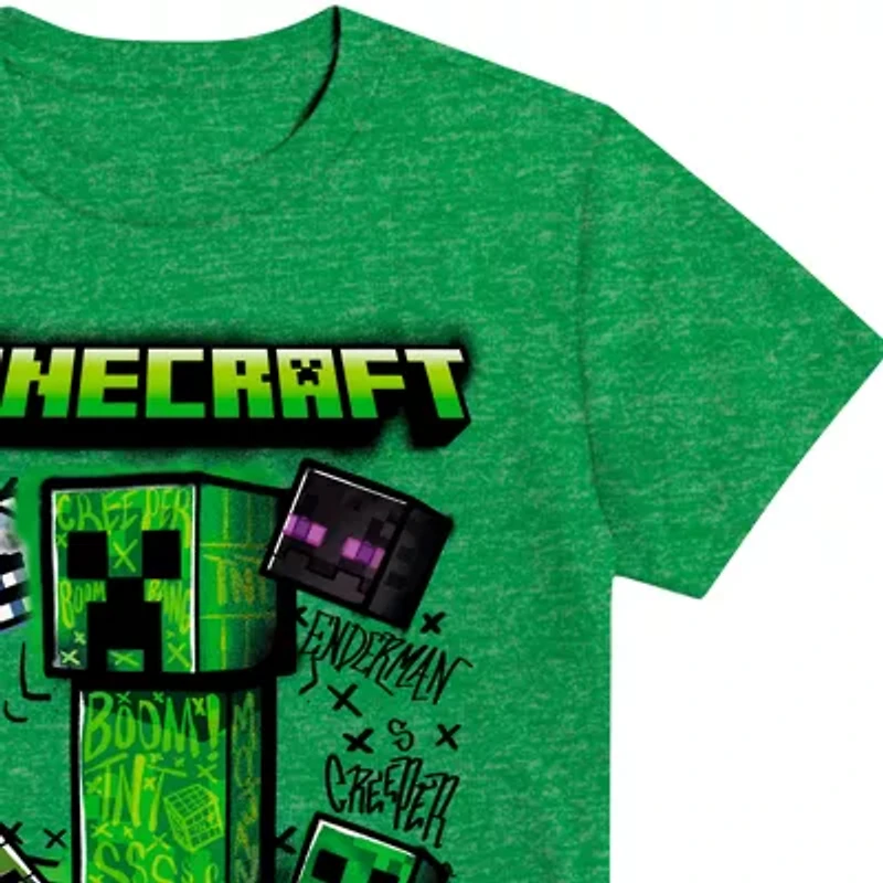 Little & Big Kid Boys Crew Neck Short Sleeve Regular Fit Minecraft Graphic T-Shirt