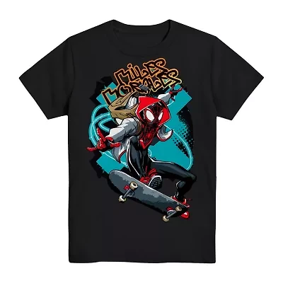 Miles Morales Little & Big Kid Boys Crew Neck Short Sleeve Regular Fit Spiderman Graphic T-Shirt