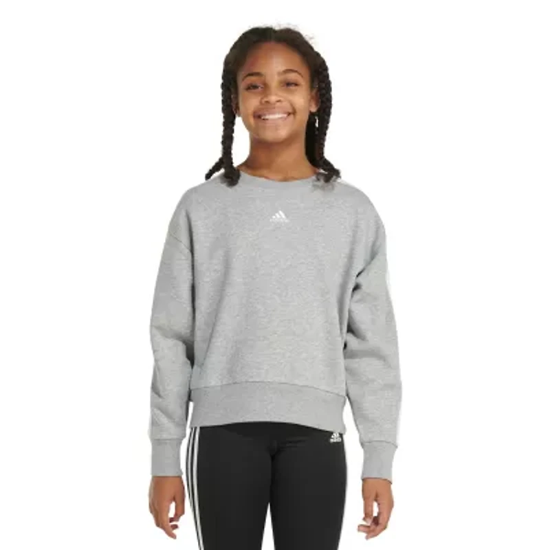 adidas Big Kid Girls Crew Neck Fleece Embroidered Long Sleeve Sweatshirt
