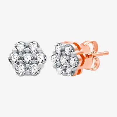 Diamond Blossom 1/10 CT. T.W. Natural White Diamond 10K Rose Gold 7.1mm Stud Earrings