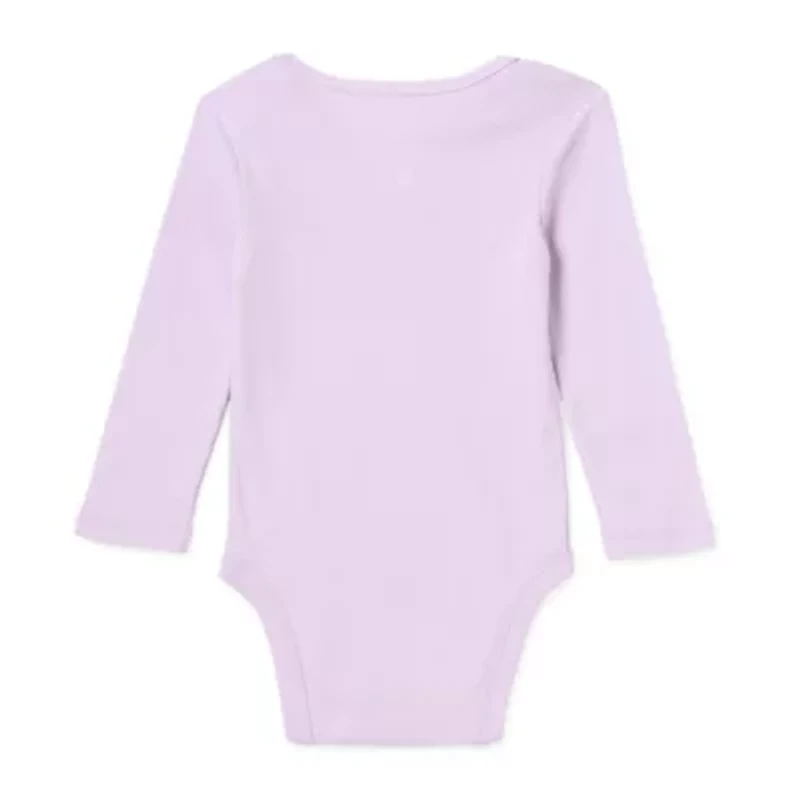 Okie Dokie Baby Girls Round Neck Long Sleeve Rib Bodysuit