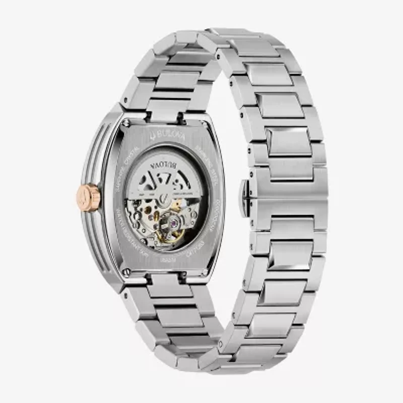 Bulova Maquina Mens Automatic Silver Tone Stainless Steel Bracelet Watch 98a319