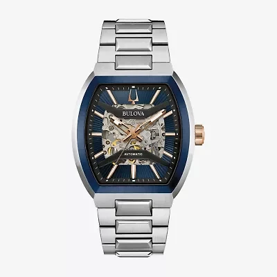 Bulova Maquina Mens Automatic Silver Tone Stainless Steel Bracelet Watch 98a319
