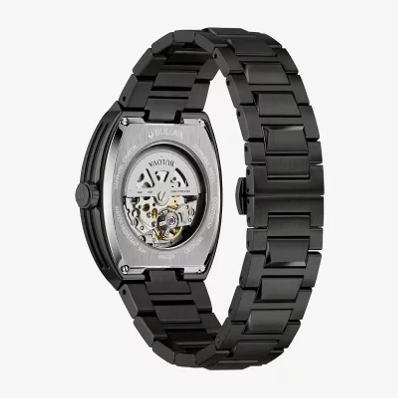 Bulova Maquina Mens Automatic Black Stainless Steel Bracelet Watch 98a320