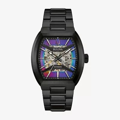 Bulova Maquina Mens Automatic Black Stainless Steel Bracelet Watch 98a320