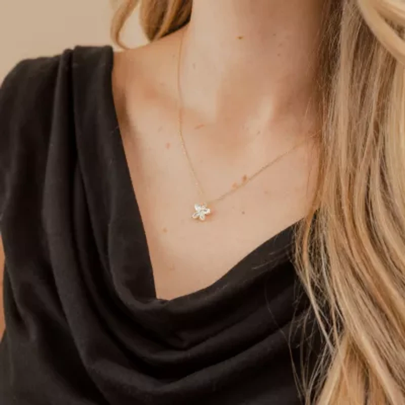 Flower (Si2/G) Womens 3/4 CT. T.W. Lab Grown Yellow Diamond 10K Gold Flower 18 Inch Pendant Necklace