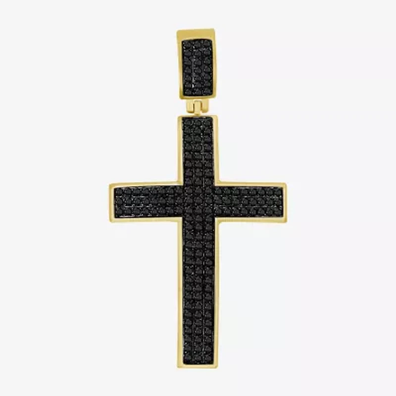 Mens 1/2 CT. T.W. Natural Black Diamond 10K Gold Cross Pendant