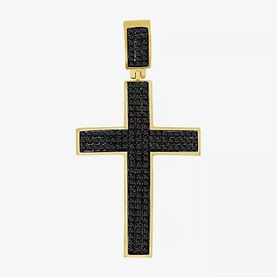 Mens 1/2 CT. T.W. Natural Black Diamond 10K Gold Cross Pendant