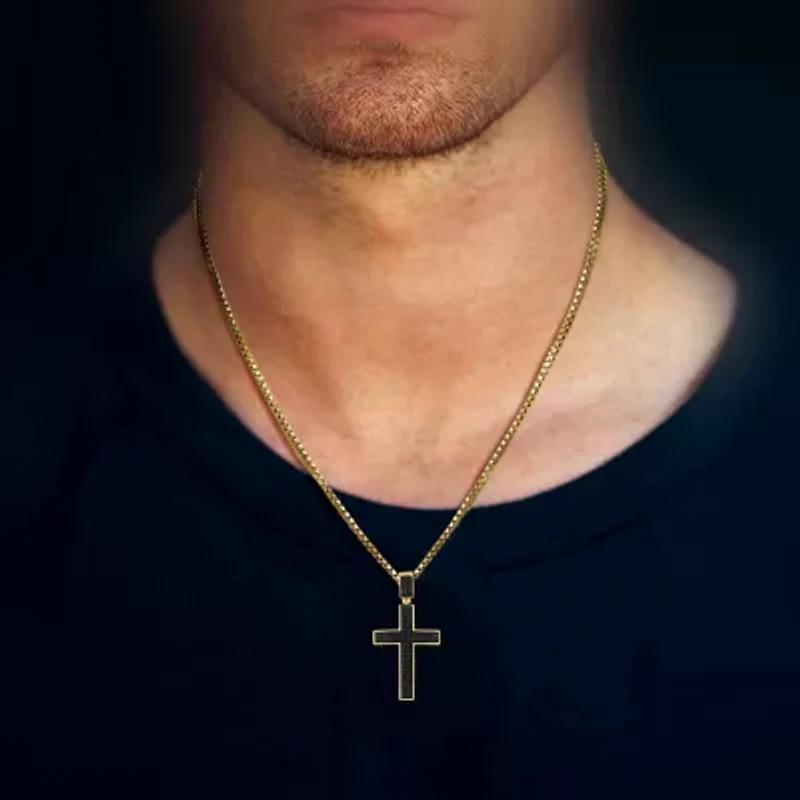 Mens 1/2 CT. T.W. Natural Black Diamond 10K Gold Cross Pendant