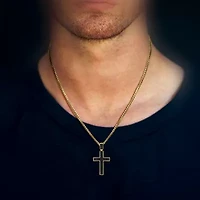 Mens 1/2 CT. T.W. Natural Black Diamond 10K Gold Cross Pendant