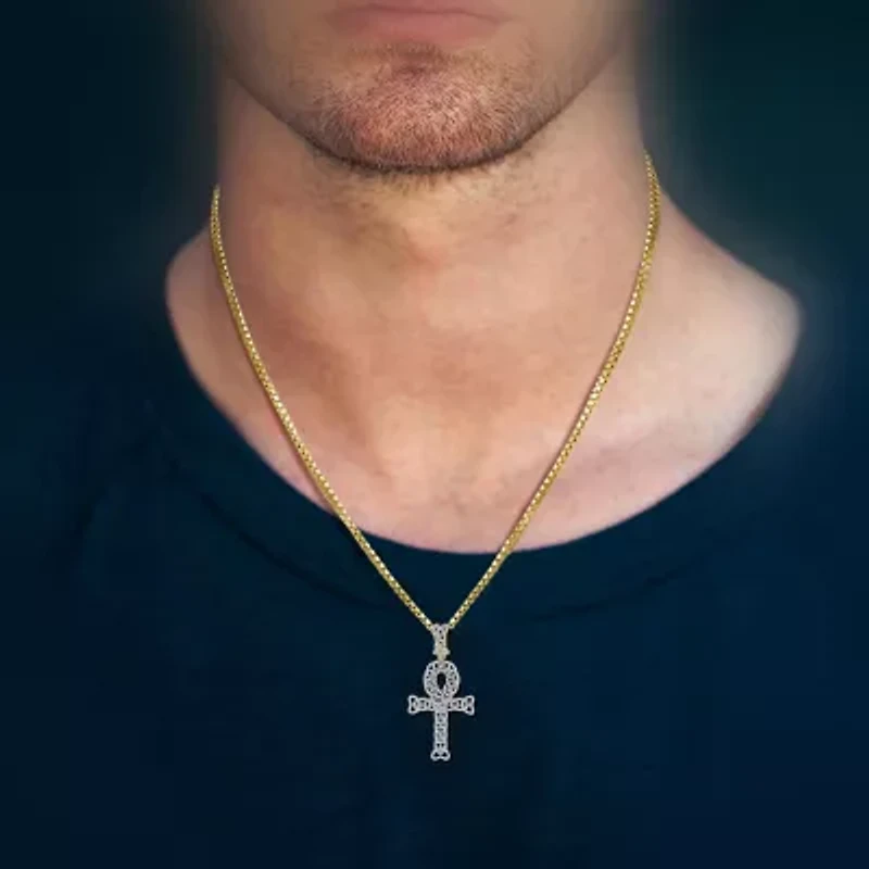 Ankh Mens 1/2 CT. T.W. Natural White Diamond 10K Gold Cross Pendant