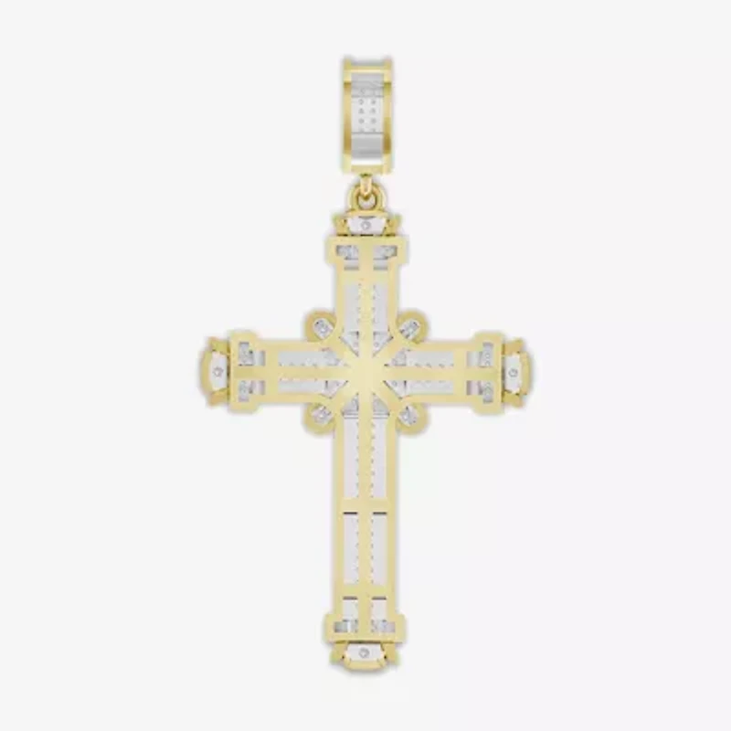 Mens 1/2 CT. T.W. Natural White Diamond 10K Gold Cross Pendant
