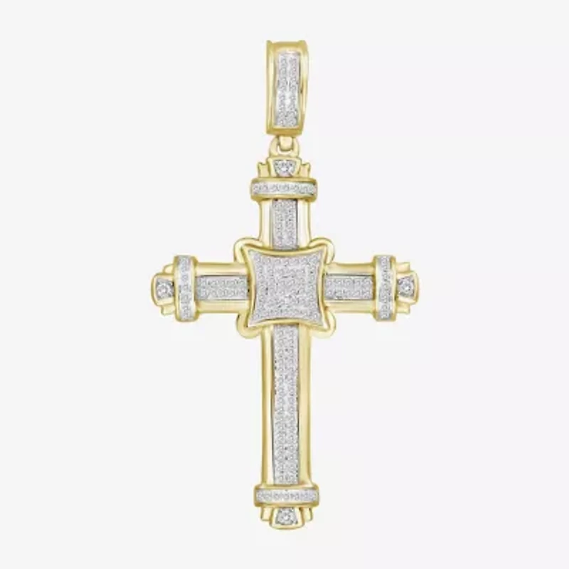 Mens 1/2 CT. T.W. Natural White Diamond 10K Gold Cross Pendant