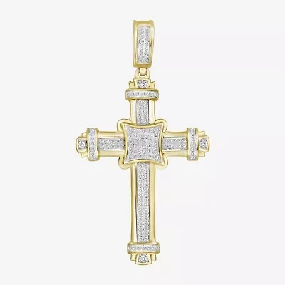 Mens 1/2 CT. T.W. Natural White Diamond 10K Gold Cross Pendant