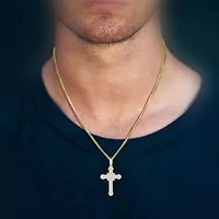 Mens 1/2 CT. T.W. Natural White Diamond 10K Gold Cross Pendant