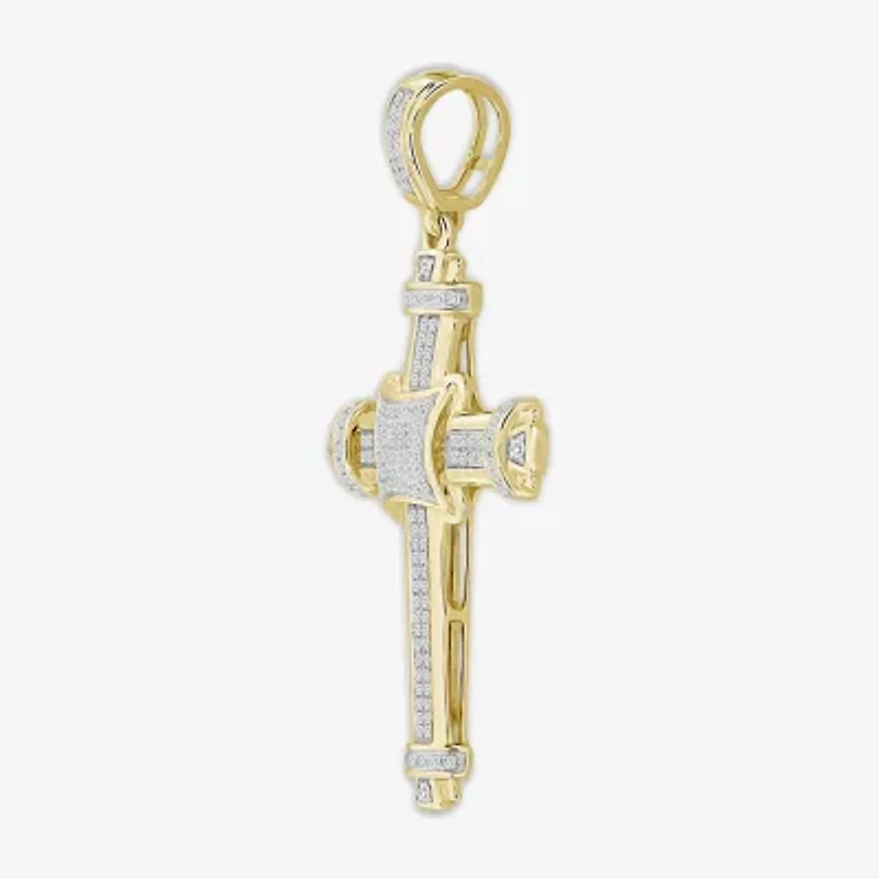 Mens 1/2 CT. T.W. Natural White Diamond 10K Gold Cross Pendant