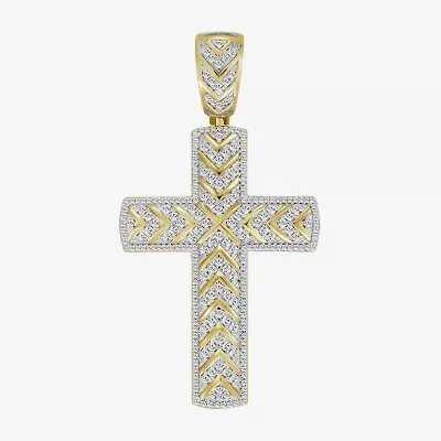 Mens 1 1/2 CT. T.W. Natural White Diamond 10K Gold Cross Pendant