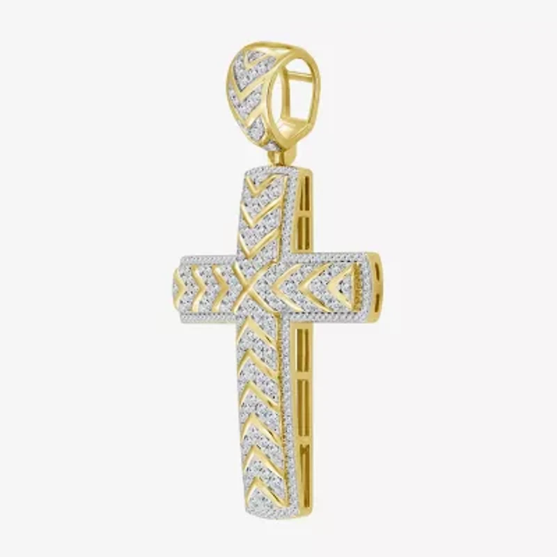 Mens 1 1/2 CT. T.W. Natural White Diamond 10K Gold Cross Pendant