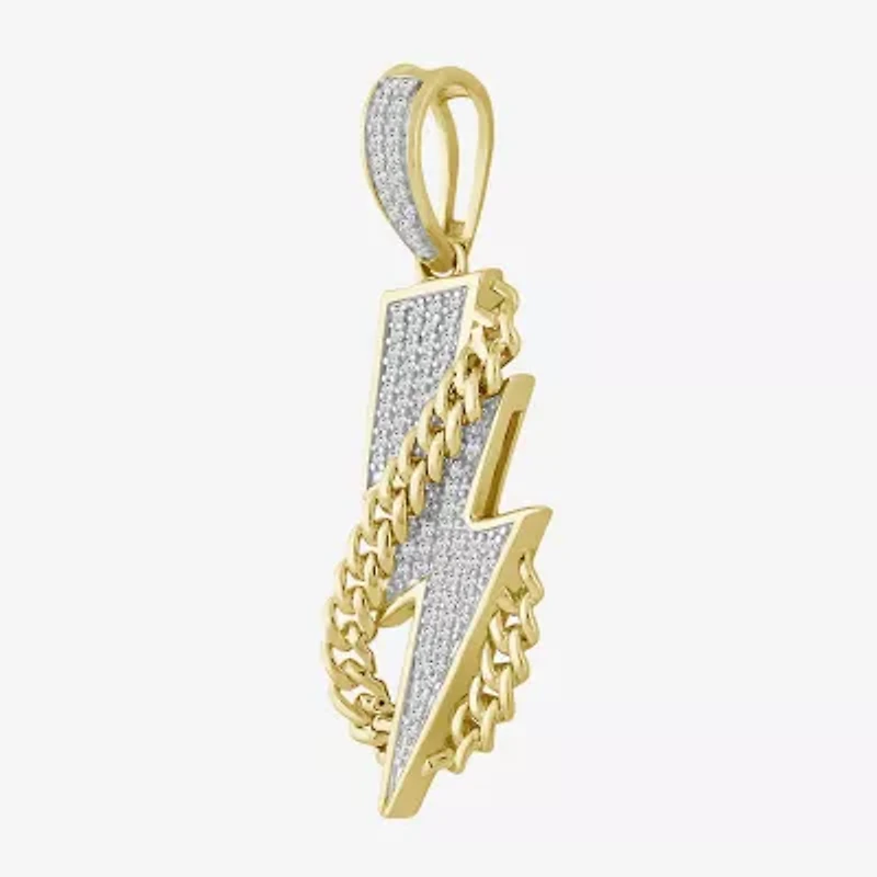 Mens 1/6 CT. T.W. Natural White Diamond 10K Gold LIghtning Bolt Pendant