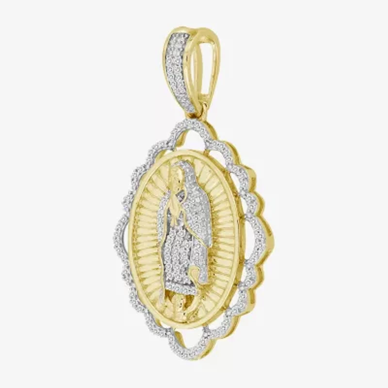 Lady Of Guadalupe Mens 1/5 CT. Natural White Diamond 10K Gold Pendant