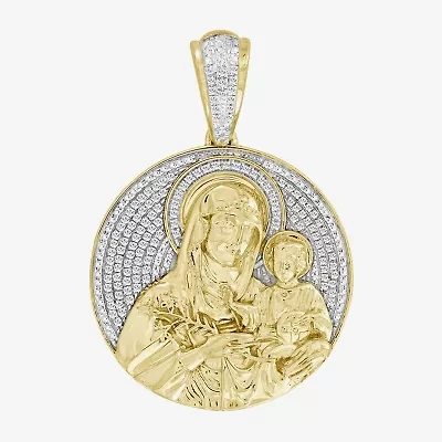 Virgin Mary Mens 1/4 CT. T.W. Natural White Diamond 10K Gold Pendant
