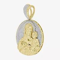 Virgin Mary Mens 1/4 CT. T.W. Natural White Diamond 10K Gold Pendant