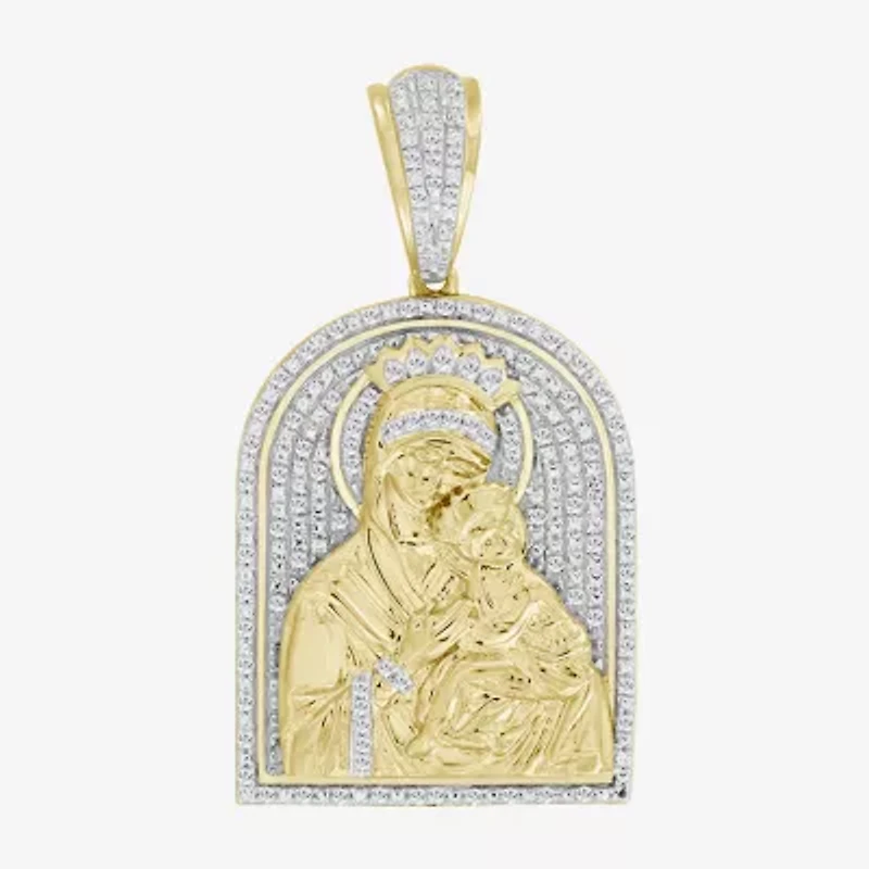 Virgin Mary Mens 1/4 CT. T.W. Natural White Diamond 10K Gold Pendant