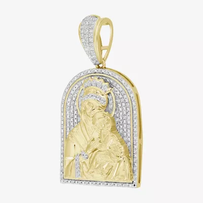 Virgin Mary Mens 1/4 CT. T.W. Natural White Diamond 10K Gold Pendant