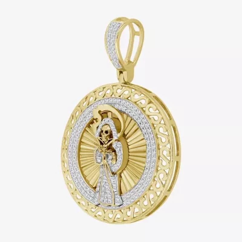 Santa Muerte Mens 1/ CT. T.W. Natural White Diamond 10K Gold Pendant