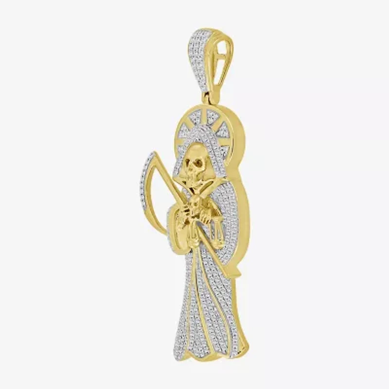 Santa Muerte Mens 1/2 CT. T.W. Natural White Diamond 10K Gold Pendant